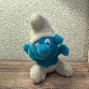 Vintage 1980s Blue and White Smurf Plush Toy